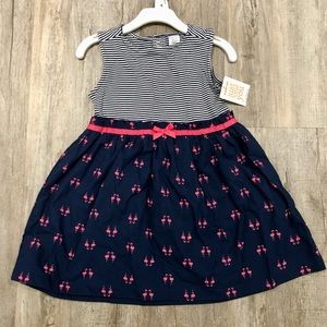 Carter’s Navy, White and Flamingo Print Sun Dress Size 2T. NWT